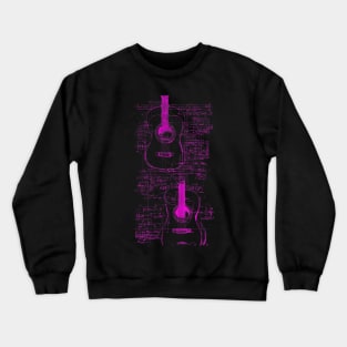 Neon Pink Acoustic Guitar Da Vinci blueprint Crewneck Sweatshirt